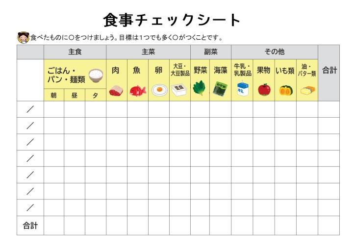 食事チェックシートのご案内です