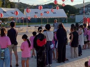 あいさつをする平井一三市長（萩原夏まつり）