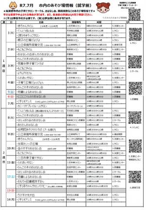 令和7年7月　市内のあそび場情報　表