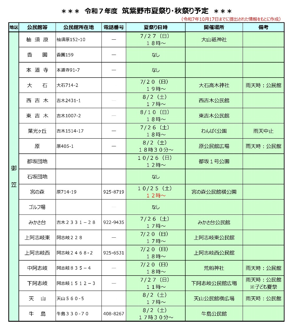 ダウンロードできる「夏祭り・秋祭り予定」イメージ画像