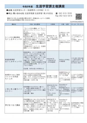 生涯学習課主催講座一覧