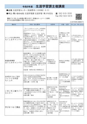 生涯学習課主催講座一覧