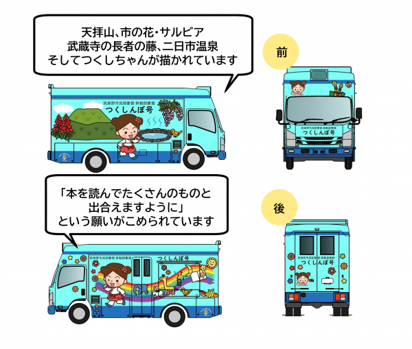 移動図書館車のデザインのイラスト